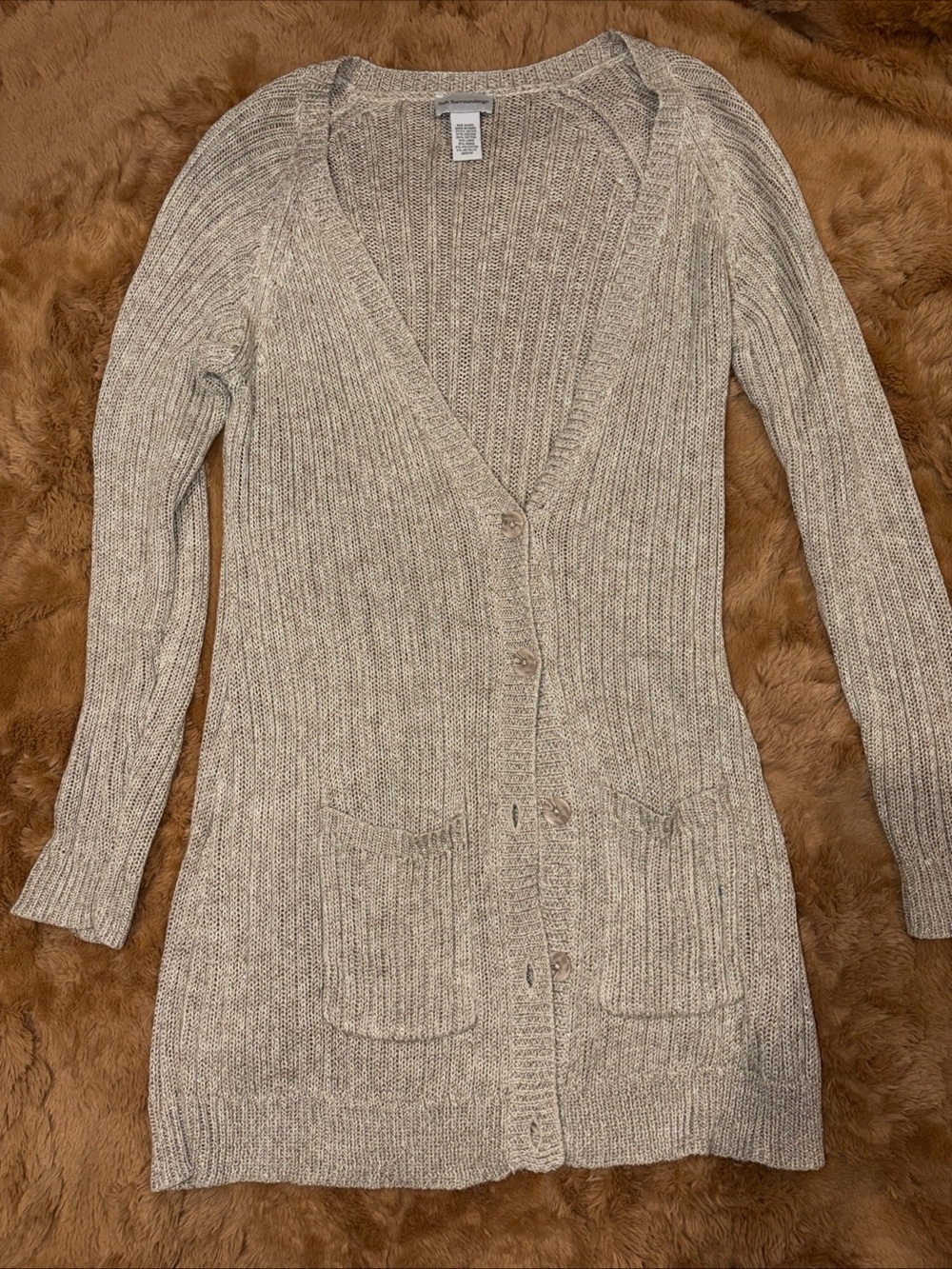 Metallic Cream Cardigan Cableknit Cotton Linen Fairy Gold Cozy Medium Long